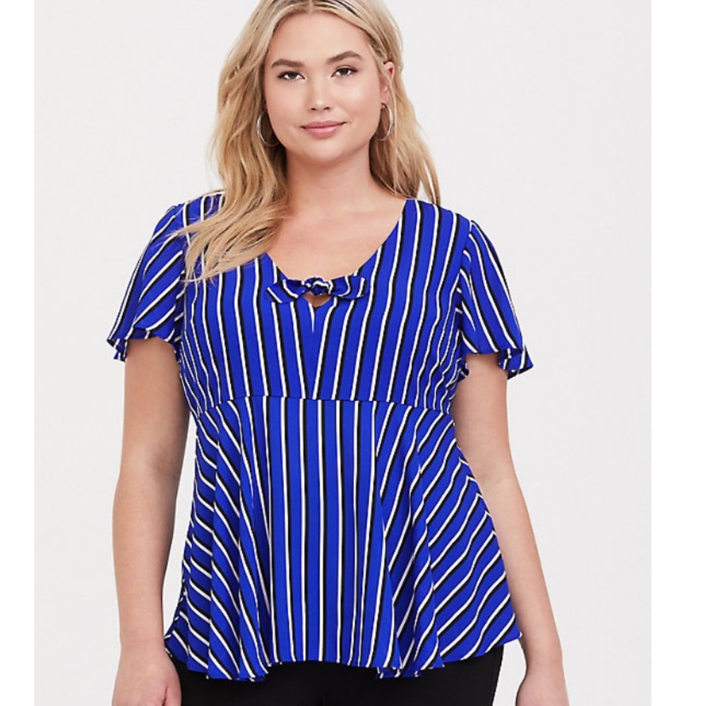 Torrid size 2 blue stripe georgette bow blouse